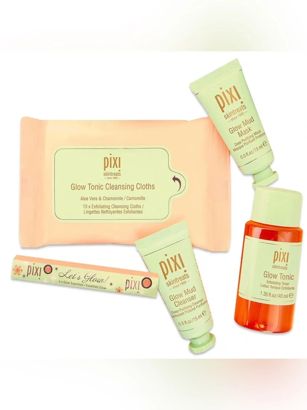 PIXI Skincare Skintreats Let's Glow Essentials 4-Piece Travel Bag Gift Set NEW